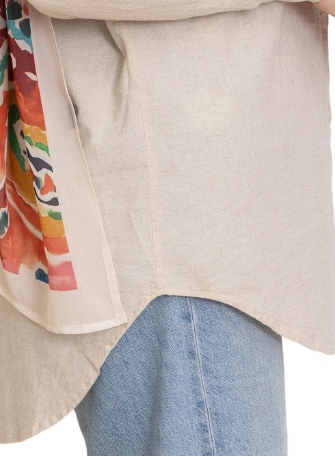 Beige Pocket Over Size Linen Shirt - Khotwh
